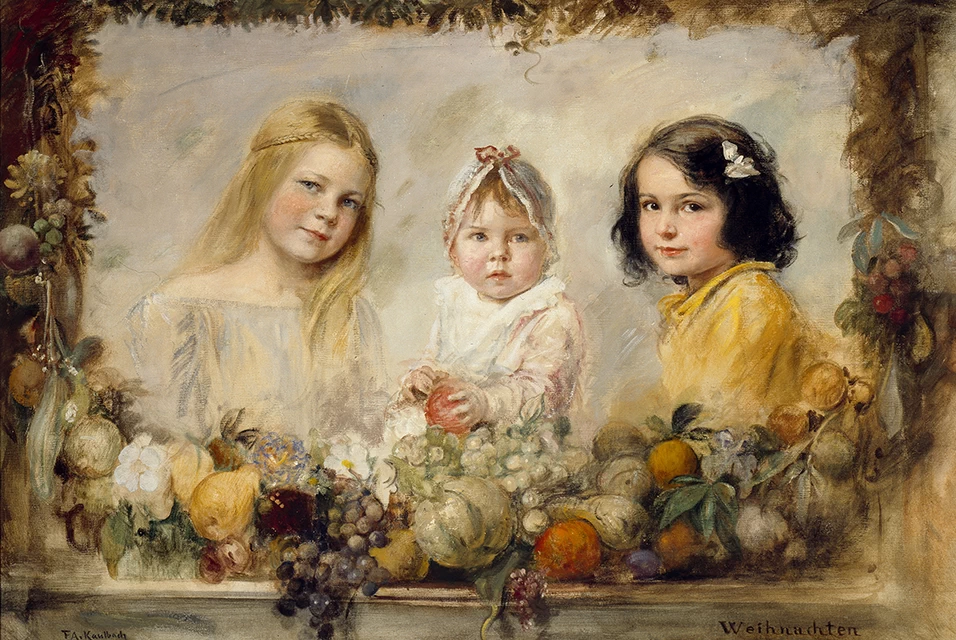 Le figlie dell'artista in una ghirlanda di frutta